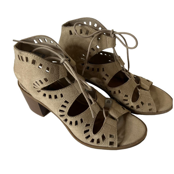 Brash Gladiator Cut Out Lace Up Open Toe Block Heel Women's Size 7 - Picture 4 of 6